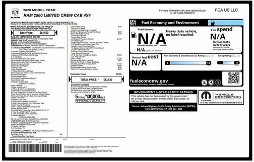 2020 RAM 2500 Limited Crew Cab 4X4 6'4' Box