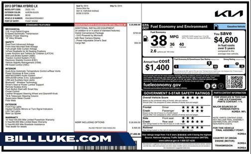 Aurora Black 2013 Kia Optima Hybrid LX