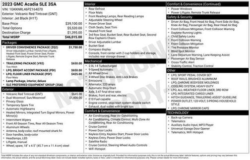 Volcanic Red Tintcoat 2023 GMC Acadia AWD SLE