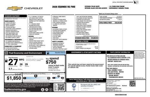Polar White Tricoat 2026 Chevrolet Equinox FWD RS