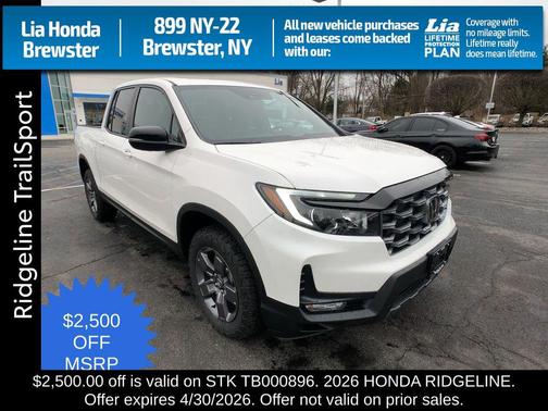 Platinum White Pearl 2026 Honda Ridgeline TrailSport
