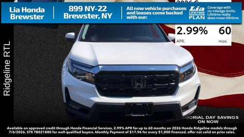 Platinum White Pearl 2026 Honda Ridgeline RTL