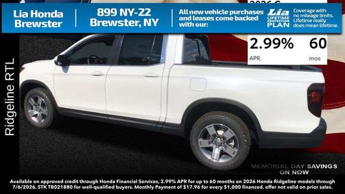 Platinum White Pearl 2026 Honda Ridgeline RTL