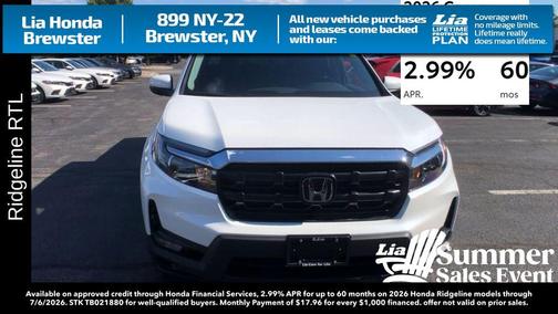Platinum White Pearl 2026 Honda Ridgeline RTL