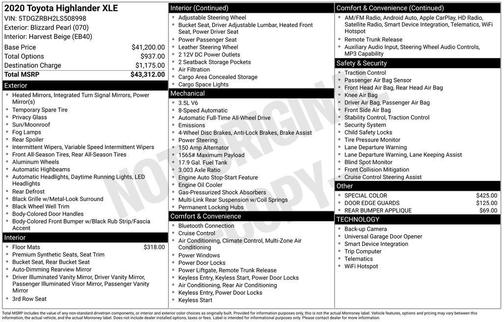 Blizzard Pearl 2020 Toyota Highlander XLE