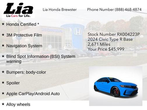 Boost Blue Pearl 2024 Honda Civic Type R Base
