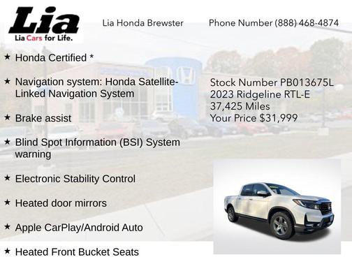Platinum White Pearl 2023 Honda Ridgeline RTL-E