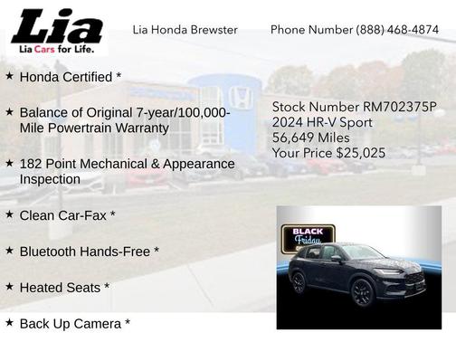 Crystal Black Pearl 2024 Honda HR-V Sport