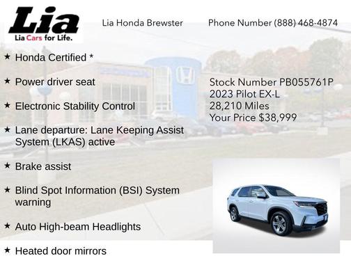 Platinum White Pearl 2023 Honda Pilot AWD EX-L 8 Passenger