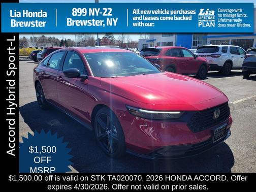 Radiant Red Metallic 2026 Honda Accord Hybrid Sport-L
