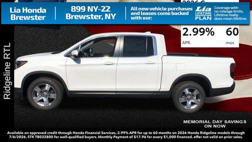Platinum White Pearl 2026 Honda Ridgeline RTL