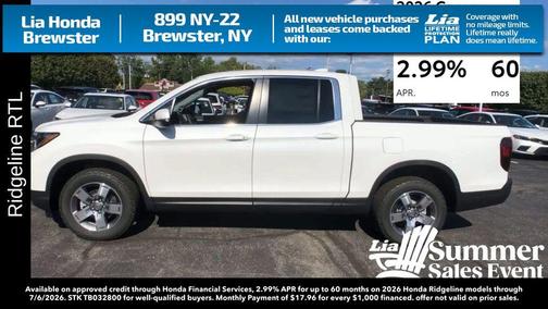 Platinum White Pearl 2026 Honda Ridgeline RTL