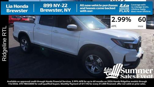 Platinum White Pearl 2026 Honda Ridgeline RTL