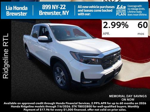 Platinum White Pearl 2026 Honda Ridgeline RTL