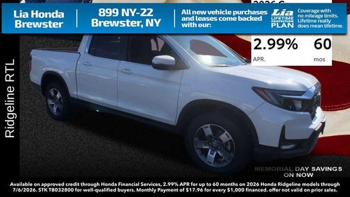 Platinum White Pearl 2026 Honda Ridgeline RTL