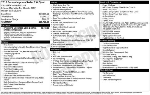 Magnetite Gray Metallic 2018 Subaru Impreza 2.0i Sport