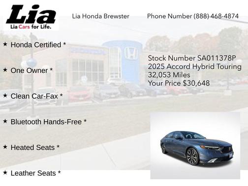 Canyon River Blue Metallic 2025 Honda Accord Hybrid Touring