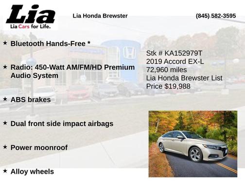 Brown 2019 Honda Accord EX-L