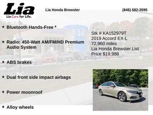 Brown 2019 Honda Accord EX-L