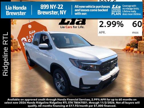Platinum White Pearl 2026 Honda Ridgeline RTL