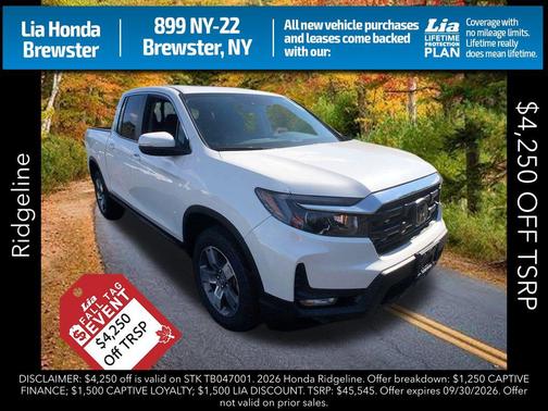 Platinum White Pearl 2026 Honda Ridgeline RTL