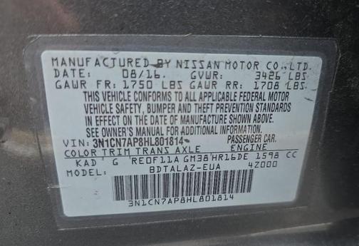 2017 Nissan Versa 1.6 S+