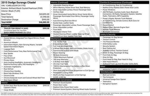 Brilliant Black Crystal Pearlcoat 2015 Dodge Durango Citadel