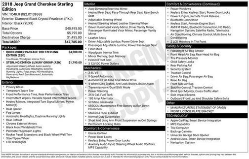 2018 Jeep Grand Cherokee Sterling Edition