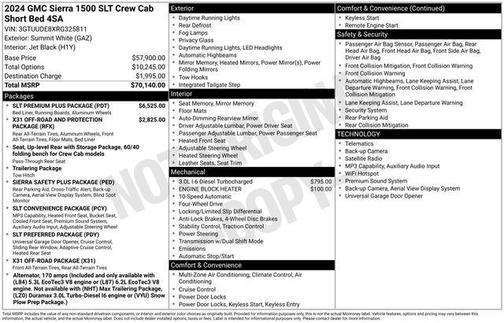 Summit White 2024 GMC Sierra 1500 SLT