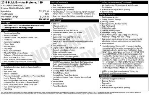 Chili Red Metallic 2019 Buick Envision Preferred