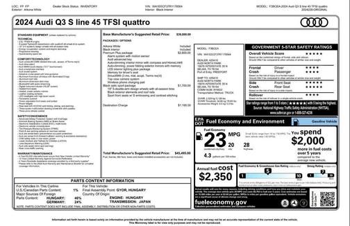 Arkona White 2024 Audi Q3 45 S line Premium Plus