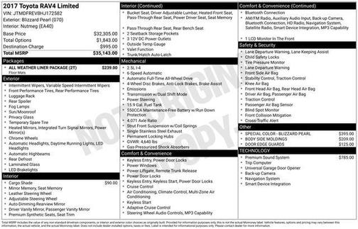 Blizzard Pearl 2017 Toyota RAV4 Limited