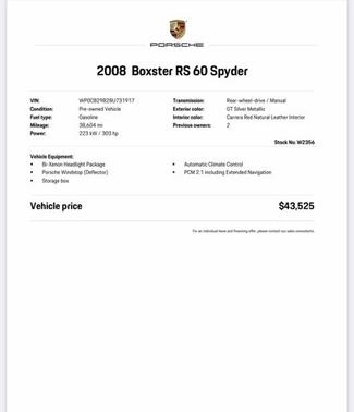 Photo 2 of 24 of 2008 Porsche Boxster RS 60 Spyder