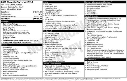 Summit White 2025 Chevrolet Traverse LT