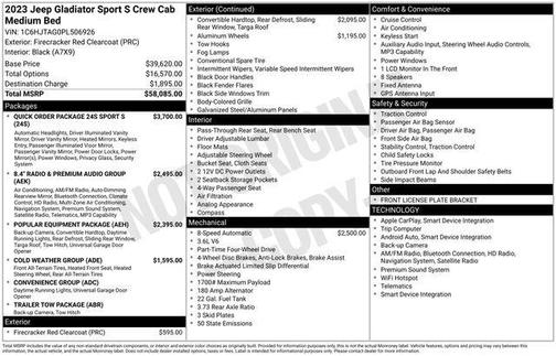 Firecracker Red Clearcoat 2023 Jeep Gladiator Sport S