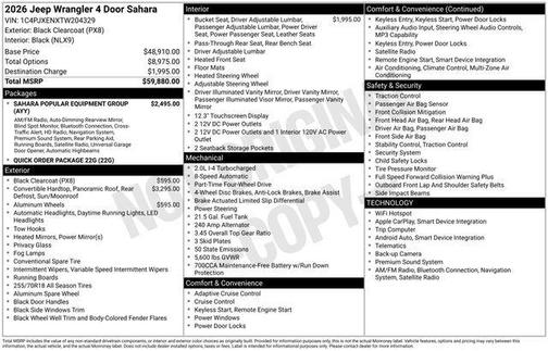 Black Clearcoat 2026 Jeep Wrangler 4-Door Sahara 4x4