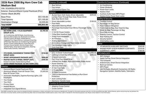 Diamond Black Crystal Pearlcoat 2026 RAM 2500 Big Horn