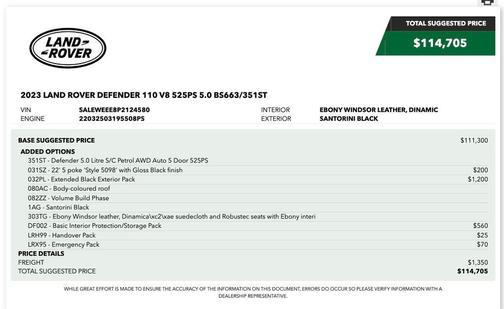 Santorini Black Metallic 2023 Land Rover Defender 110 V8