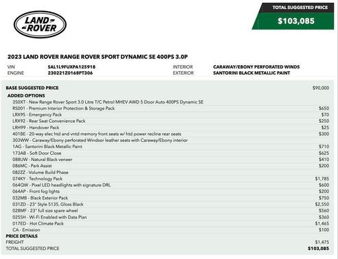 Santorini Black Metallic 2023 Land Rover Range Rover Sport SE
