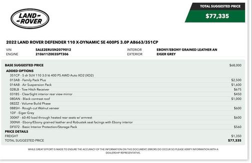 Eiger Grey Metallic 2022 Land Rover Defender 110 X-Dynamic SE