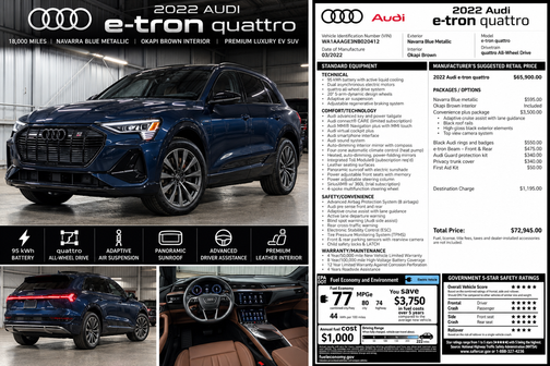 Navarra Blue Metallic 2022 Audi e-tron Premium