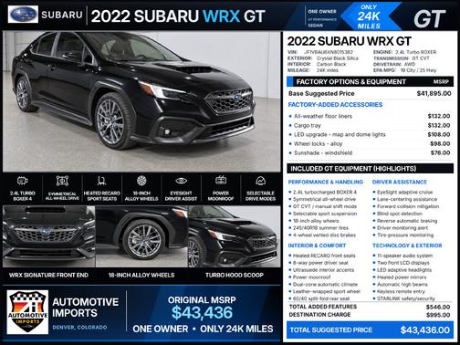 Crystal Black Silica 2022 Subaru WRX Base