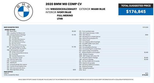 Blue 2020 BMW M8 Competition