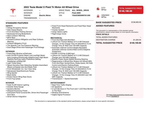 2022 Tesla Model X Plaid Tri Motor All-Wheel Drive