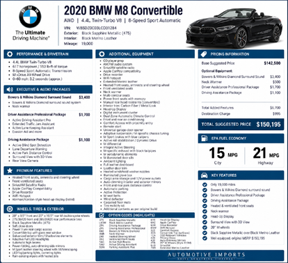 Black Sapphire Metallic 2020 BMW M8 AWD
