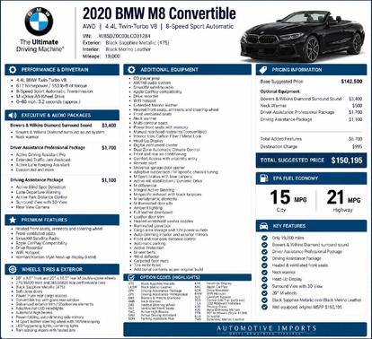 Black Sapphire Metallic 2020 BMW M8 AWD
