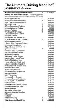 Black Sapphire Metallic 2024 BMW X7 xDrive40i