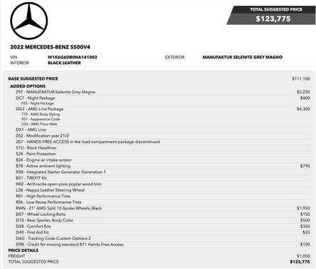 MANUFAKTUR Selenite Grey Magno 2022 Mercedes-Benz S-Class 4MATIC