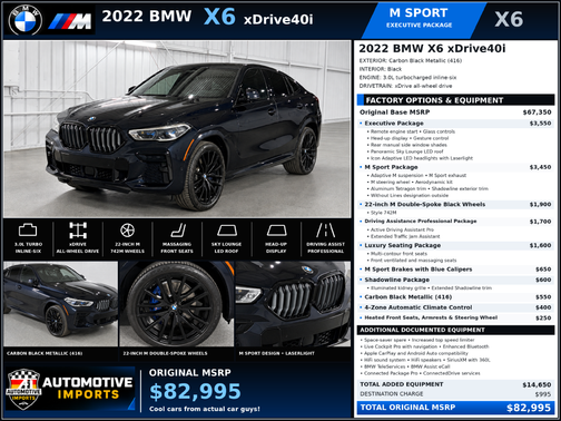 Carbon Black Metallic 2022 BMW X6 xDrive40i