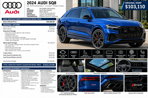 Ascari Blue Metallic 2024 Audi SQ8 4.0T Premium Plus